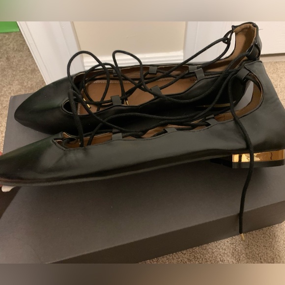 New Black Lace Up Flats - Picture 3 of 5